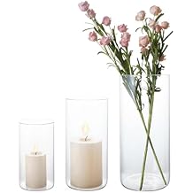 Hurricane Glass Candle Holder Clear Cylinder Vases, Pillar Candle Holders for Floating Candles Table Centerpiece Modern Vases for Weeding Centerpieces Decoration Party Home Decor 1 Set, S+M+L