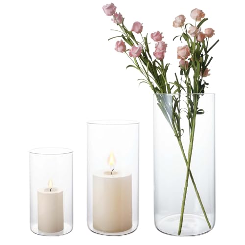 Hurricane Glass Candle Holder Clear Cylinder Vases, Pillar Candle...