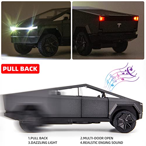 TGRCM-CZ 1/32 Tesla Cybertruck Electric Pick-Up Truck Model Car, Zinc Alloy Pull Back Toy car with Sound and Light for Kids Boy Girl Gift(Gray)