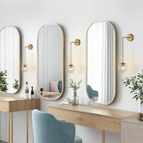 Image of BOKT Mid Century Modern Globe Wall Sconce Lighting Brushed Brass Gold Bathroom Wall Lights Clear Bubble Glass Ball Wall Light Fixture Lamp Bedroom Bedside Wall Light (Gold+Clear)