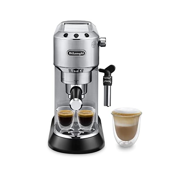 De'Longhi Dedica Style EC 685.M – Espresso Siebträgermaschine, Espressomaschine mit professionellem Milchaufschäumer, nur 15 cm breit, für Kaffeepulver oder ESE Pads, 1 l Wassertank, silber