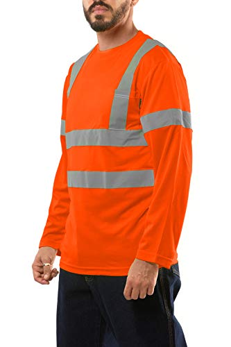 Kolossus Hi Vis Construction Shirts for Men Long Sleeve Reflective Safety Work Shirt Front Pocket Yellow Orange Class 3 - Image 5