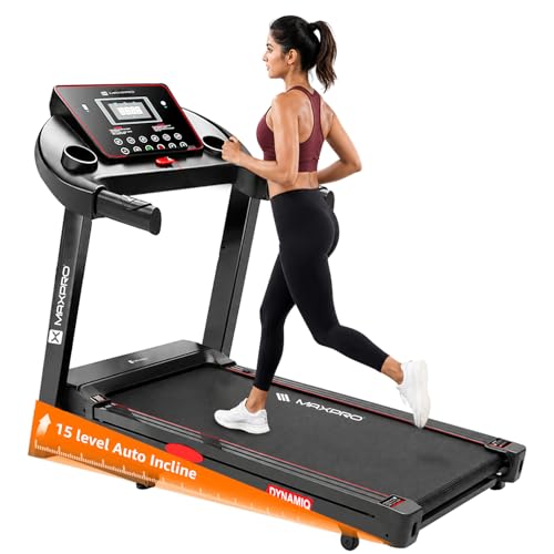 Image of Maxpro Dynamiq 5.5 Hp Peak BLDC Motor |18km /h Speed |15 Level Motorized Incline |130Kg User Weight |Auto Lubrication | Auto Incline Hydraulic Foldable Treadmill for Home use