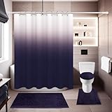 Picture of BAAHRNOM 4 Pcs Gark Purple Shower Curtain Sets with Rugs Solid Bathroom Sets with Shower Curtain and Rugs Shower Curtains for Bathroom Toilet Lid Cover Modern Bathroom Decor