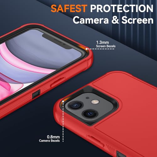 Image of SunStory Compatible with iPhone 11 Case with HD Screen Protector, 3-Layer Heavy Duty Full-Body Cover,3 in 1 Hybrid Protective Case for iPhone 11 6.1 inch,Red