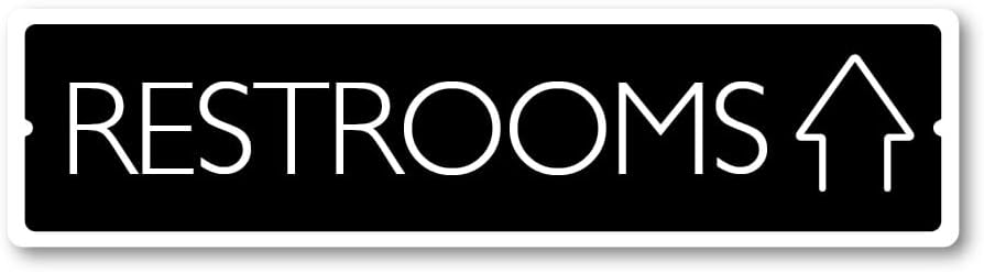 GRX1489 Indoor/Outdoor Plastic Sign LARGE 24 in x 6 in: RESTROOMS. ARROW UP (black/white) Style 2