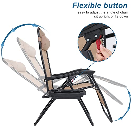 Abccanopy Zero Gravity Adjustable Reclining Patio Chair Lounge Chair With Removable Pillow And Cup Holder Tray, (Beige) #TOP4