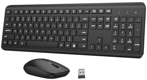 Wireless Keyboard and Mouse Combo, Full-Size Silent Ergonomic Keyboard and Optical Mouse, Long