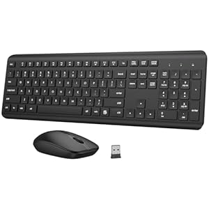 Combo de teclado y mouse inalámbricos, teclado ergonómico silencioso de tamaño completo y mouse óptico, batería de larga duración, teclado de mouse inalámbrico sin retrasos de 2.4 GHz para computadora