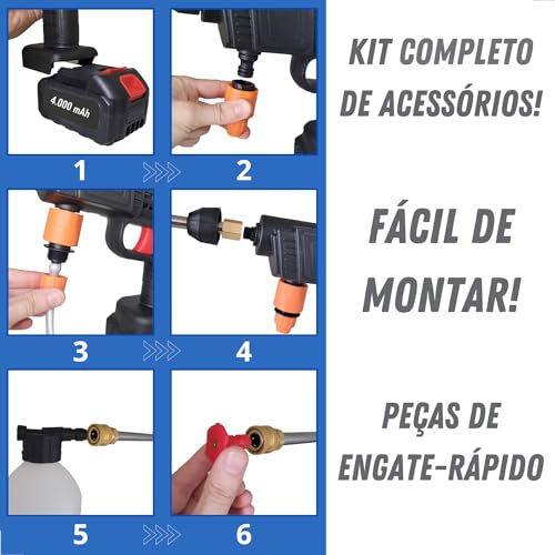 Lavadora Alta Pressão Lava Jato Portátil Sem Fio Recarregável Bivolt 127V 220V Limpeza Casa Apartame