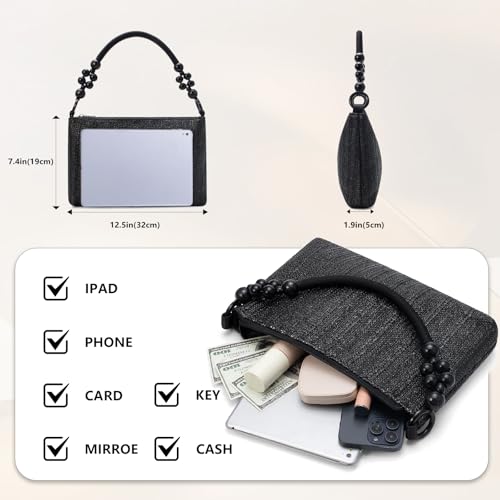 Image of YYW Straw Beach Bag with Zipper Straw Purse Beach Purse Weave Shoulder Vacation Tote Handbags