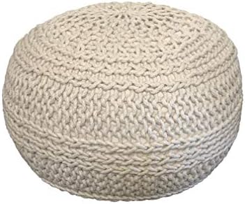 NOORI Home - Premium Luxury 100% Handmade & Handcrafted Cable Style Cotton Knitted Jade Comfortable Pouf, Ottoman, Footrest, Footstool - Beige - 20"x20"x14"