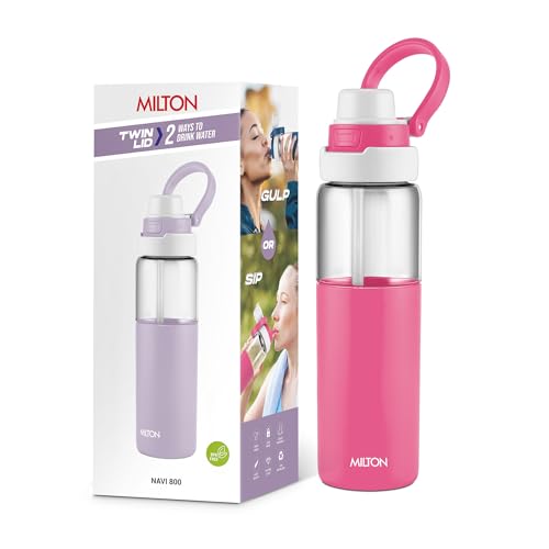 Image of MILTON Navi 800 2-in-1 Lid Sip or Gulp Water Bottle 800 ml | Sturdy Handle I BPA Free| Food-Grade | One-Touch Open | Leak-Proof | Ideal for Office, School, College, Gym, Pink