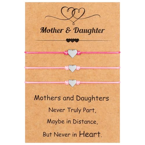 Mothers Day Bracelet Gifts, Adjustable Hearts Mother Daughter Bracelets with Card, Celebrate Love Mothers Day Gifts for Grandma Daughter Accessories