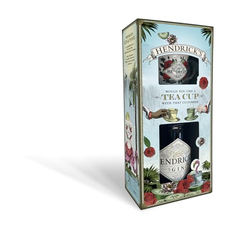 Hendrick’s Original Geschenkset, 70 cl – der kurios-köstliche Spirituose mit Rosen- und Gurkenessenzen | Geschenkset mit Teetasse und Untertasse für ungewöhnliche Gin & Tonics