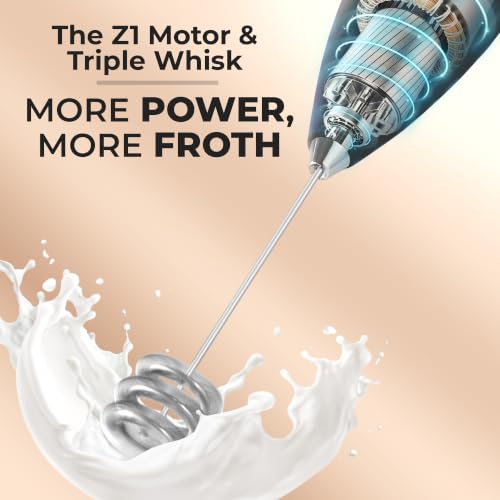 Image of Zulay Kitchen Powerful Milk Frother Wand With Duracell Batteries - Ultra Fast Handheld Drink Mixer - Electric Whisk Foam Maker for Coffee, Lattes, Cappuccino & Matcha - Triple Whisk - Black