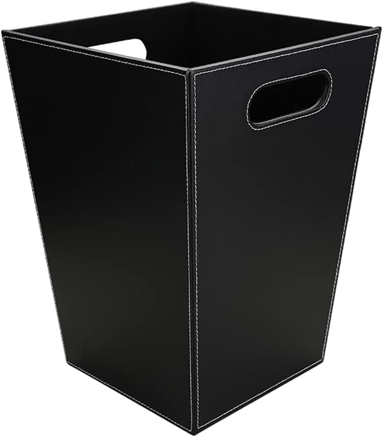 KINGFOM Classic Leather Trash Cans Waste Paper Basket, Storage Bin for Bathroom, Kitchen, Office and High Class Hotel