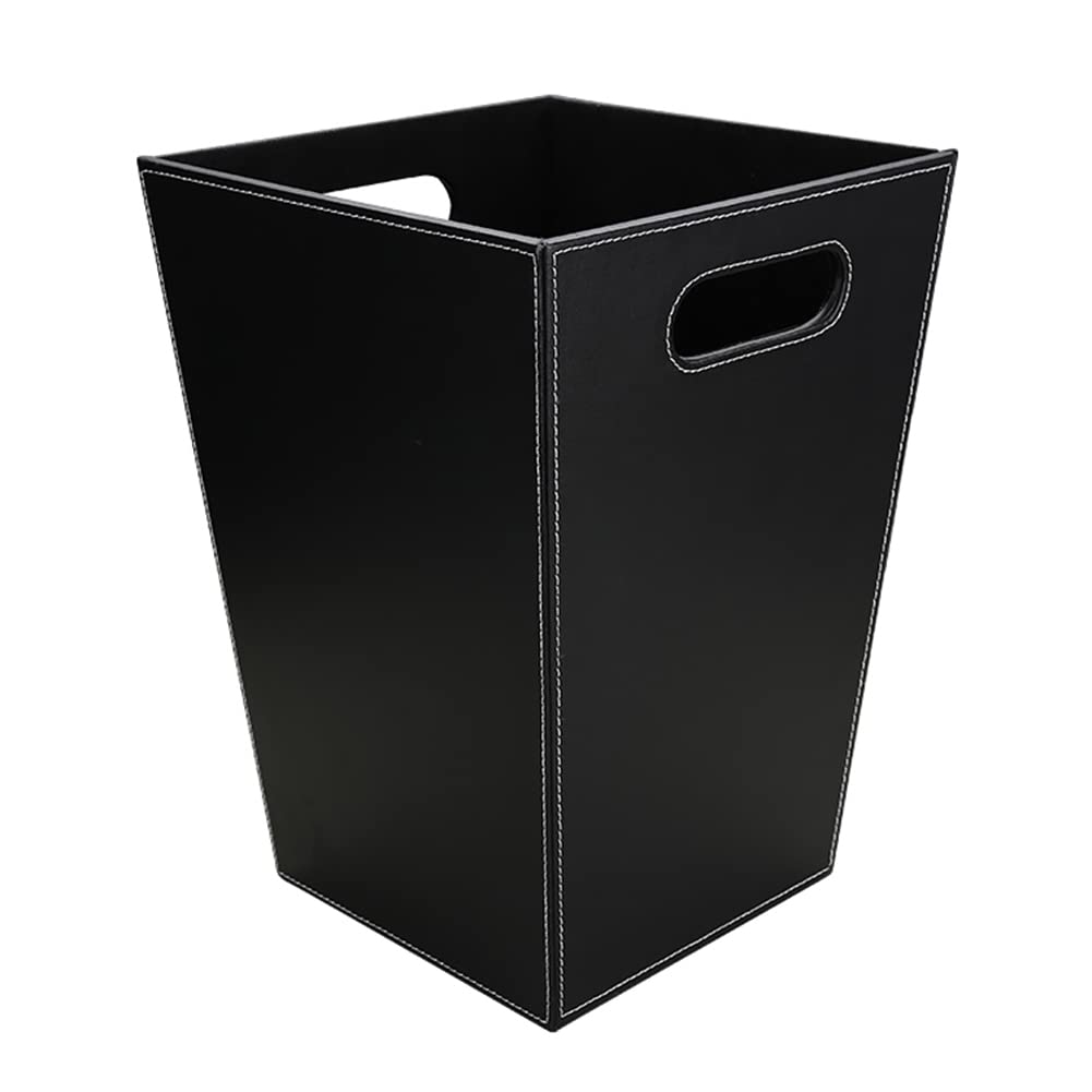 KINGFOM Classic Pu Leather Trash Can Wastebasket, Garbage Container Bin