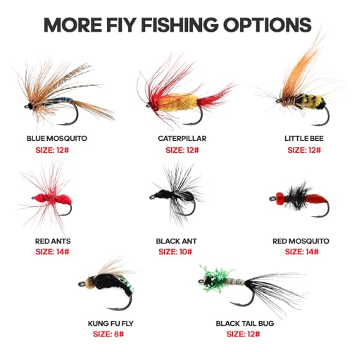 Image of Fly Fishing Flies Assortment Kit, Hand-Tied Dry Wet Fishing Lures, Nymphs, Streamers, Terrestrials for Trout Bass Sunfish, Pike with Magnetic Fly Box