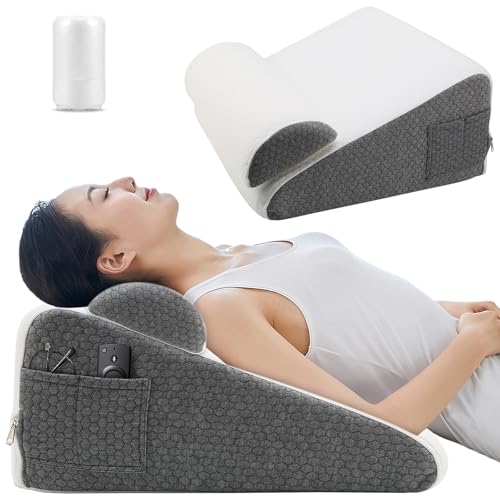 Cuscino a cuneo in memory foam, cuscino triangolare inclinabile con cuscino cervicale, lavabile, per collo, gambe, schiena, dormire, lettura, post recupero gravidanza