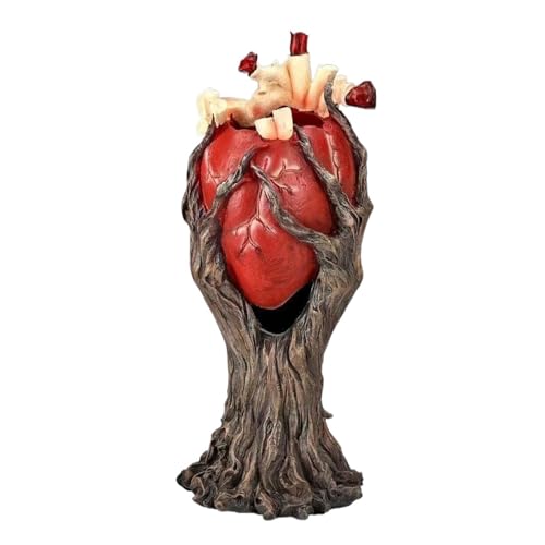 FriendshipHome Table Center Piece Gothic Anatomical Heart Sculpture Brown and Red Resin Art Piece Home Decor Bookshelf Decor