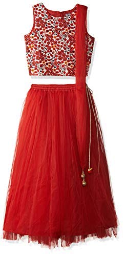 Image of A.T.U.N. Girls' Regular Fit Lehenga Choli (GLHG MND EMB Red 4-5 Years)