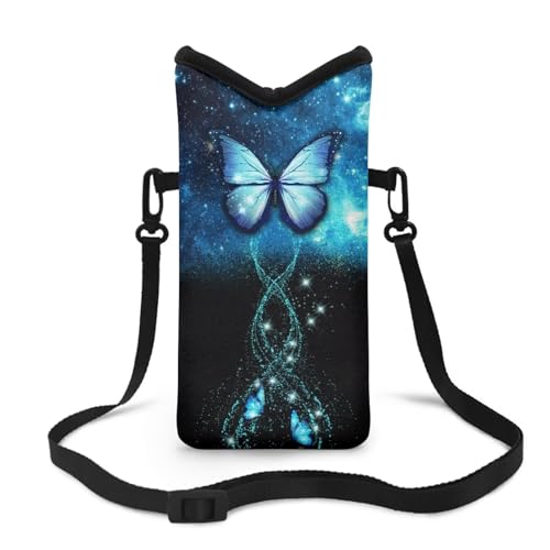 Image of Cell Phone Bag for Women & Men - Waterproof & Shockproof Smartphone Pouch - Crossbody Bag with Shoulder Strap - 8 x 4 inch, Galaxy Butterfly Blue