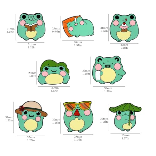 Image of 8 Pieces Green Brooch Pin Pack Fun Frog Emoji Brooch Happy Frog Charm Cute Jewelry Charm Enamel Frog Anime Pins For Backpack Jacket Pins for Teens