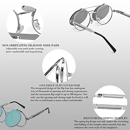 HJSTES Round Flip Up Sunglasses for Men Women Circle Rave Glasses 90's Vintage Steampunk Style4