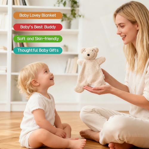 Image of Loveys for Babies,Snuggle Stuffed Animals Toy Girl & Boy, Soft Security Blanket,Bear Lovey Comforter Toy for Babies 0-12months,Baby Gifts for Infant and Toddler(White Bear)