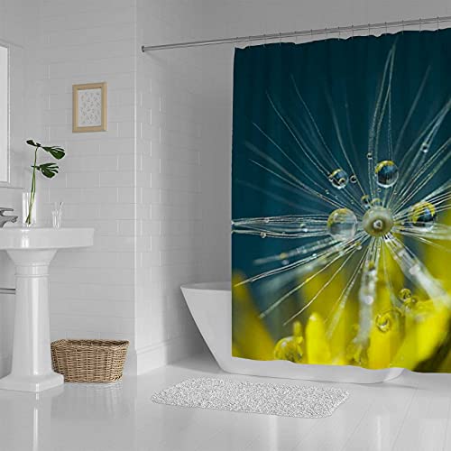 Rideau de douche pissenlit et rosée polyester lavable avec crochets - 4