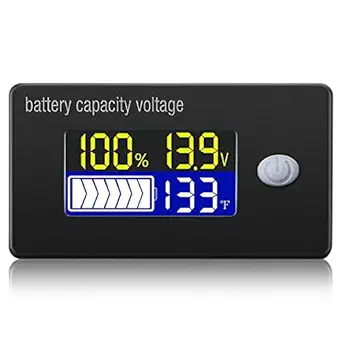 amiciSense DC 10-100V Battery Capacity Indicator, Battery Charge and Voltage Monitoring with Temperature Sensor and Alarm Function for All Battery Type