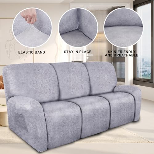 Image of ANARACHON Recliner Couch Cover Leather Look Recliner Sofa Covers for 3 Cushion Reclining Sofa Slipcovers 8-Pieces Furniture Protector Spandex Fabric Washable (3 Seater, 01 Marbling)