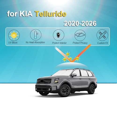 Image of KMF Windshield Sun Shade Replacement for Kia Telluride Accessories 2020-2024, Side Window Sun Shade Cover Sun Visor Shield Cover,Rear Window Sunshades for Camping /Baby UV Block and Privacy Protect