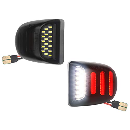 MbuyDIY LED License Plate Light Lamp Assembly with Red OLED Neon Tube Compatible with Chevy Silverado GMC Sierra 1999-2013, Suburban Avalanche Tahoe Yukon Black housing 6000K White, Pack of 2