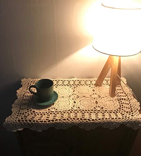 Damanni 2PC Rectangular Cotton Handmade Crochet Lace Table Runner Doilies Table Dresser Scarf Décor,16 Inch by 24 Inch,Beige