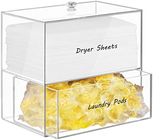 Dryer Sheet Holder, Dryer Sheet Dispenser, Acrylic Dryer Sheet Container Box for Laundry Room Organization, Storage Dryer Sheets, Fabric Sheet, Dryer Balls, Clothes Pins, Laundry Pods