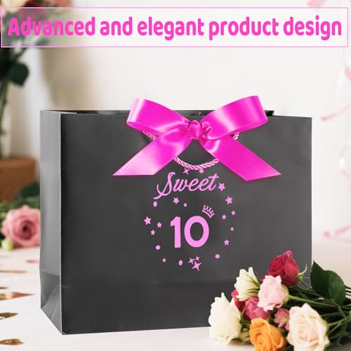 Hot Pink Sweet 16th Birthday Gift Bag with Greeting Handles and Ribbon for Girls 16 Year Birthday Gift Wrapping Bag for Party Favors Goodie Wrapping Bag Decorations Supplies - Image 5