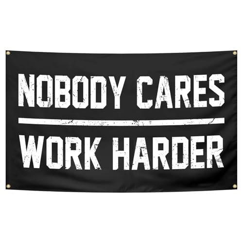 Nobody Cares Work Harder Flag 3x5 Ft Fitness Motivational Flag Polyester with With 4 Brass Gaskets Tapestry Inspirational Flags for Home Gym College Dorm Room Office Wall Banner Decor