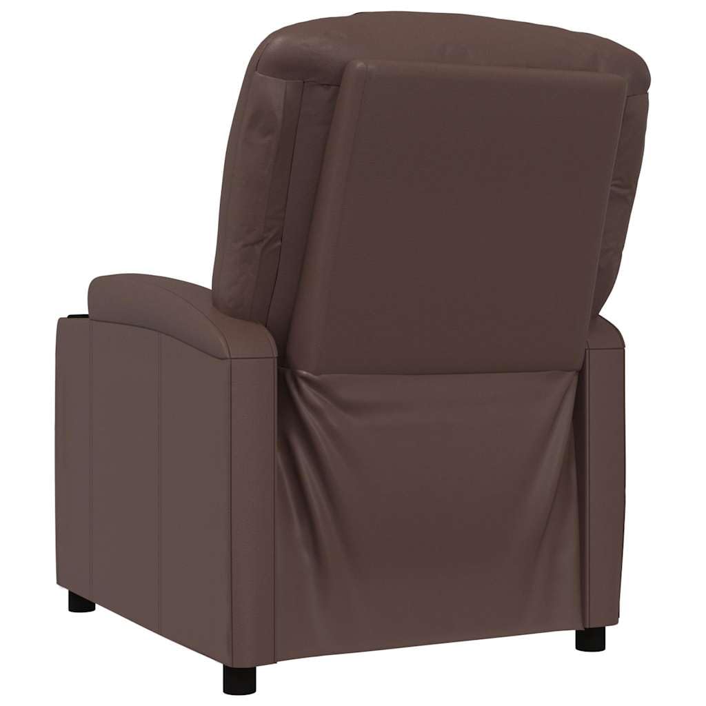 Poltrona relax marrone con funzione reclinabile manuale, poltrona TV in ecopelle con 2 portabevande, poltrona TV regolabile per soggiorno, comoda poltrona reclinabile fino a 110 kg