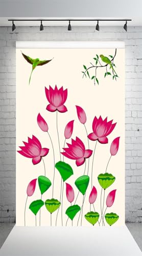 Image of DHARA CREATION Elegant Lotus Backdrop - 8ft x 5ft, Premium Fabric, Ideal for Pooja, Religious Ceremonies, and Home Decor. Washable Fabric