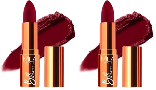 Image of Mila Beaute Bold & Matte Lipstick | Enriched with Jojoba Oil | Highly Pigmented | Soft Matte Finish | Light Weight & Long Lasting | Hydrated & Comfy Lips | Shade - (Dare Devil 4.2g) (Pack of 2)