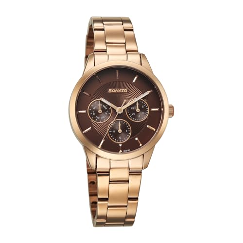 Image of Sonata Festive 2.0 Quartz Brown Round Dial Women's Watch | Stainless Steel Strap Material | Watches for Women Analog - 87113WM02
