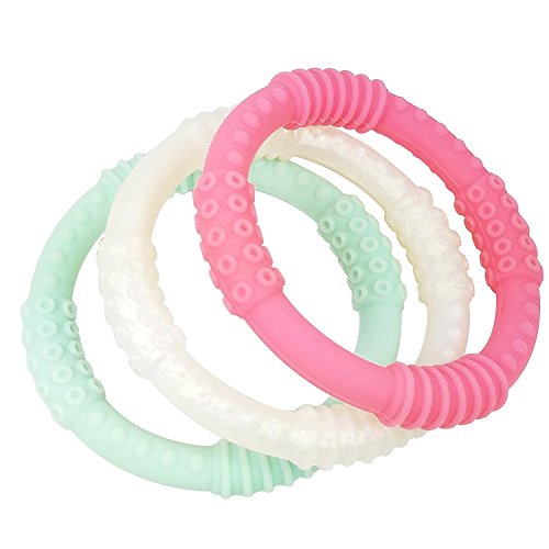 mooi baby - Teething Ring 3 Pack - Baby Teether Rings - Girl Baby - 100% Silicone Infant Teether - No BPA - Non-Toxic - Soothing Gums - Teether Bracelet - Sensory Rings