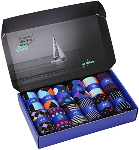 Marino Men's Dress Socks - Colorful Funky Socks for Men - Cotton Fashion Patterned Socks - 12 Pack3