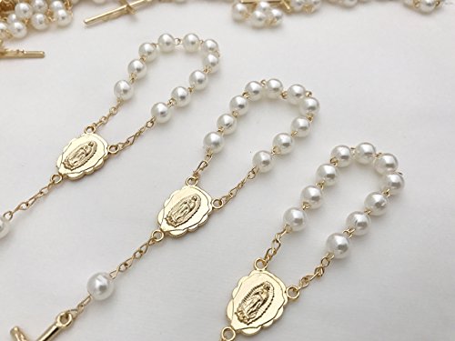 San Joaquin Creations 25 Gold Plated Mini Rosary For Baptism Favors In Ivory Color Faux Pearls thumb #1