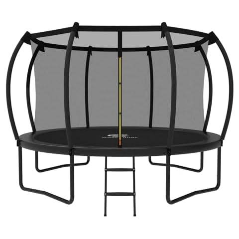 ACWARM HOME 12FT Trampoline Outdoor with Net，Recreational Trampolines for Kids and Adults, ASTM Approved, Black Cover