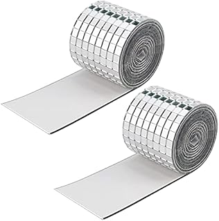 PERFETSELL 3200 Pieces Self-Adhesive Mosaic Tiles Mini Square Glass Mirrors Mosaic Tiles Tiny Silver Mirror Mosaic Stickers Sheet for DIY Craft Xmas Decoration Wall Decals, 5 x 5 mm, 2 Rolls 