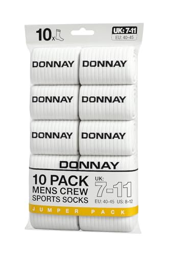 FORCEMAN Donnay Men’s Crew Sports Socks 10 Pack (UK 7–11 | EU 40–45 | US 8–12) – Soft Cotton Blend, Ribbed Support, Reinforced Heel & Toe (UK, Numeric, 7, 11, Regular, Regular, White)