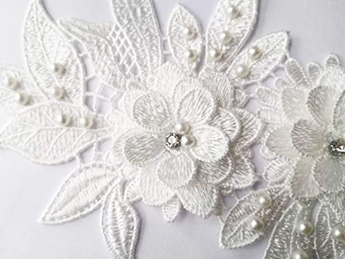Ruinuo 3D Lace Beads Flower Applique Patches Sew On Patches Embroidery Appliques Rhinestone Sewing Wedding Dress Collar Decor White #TOP3